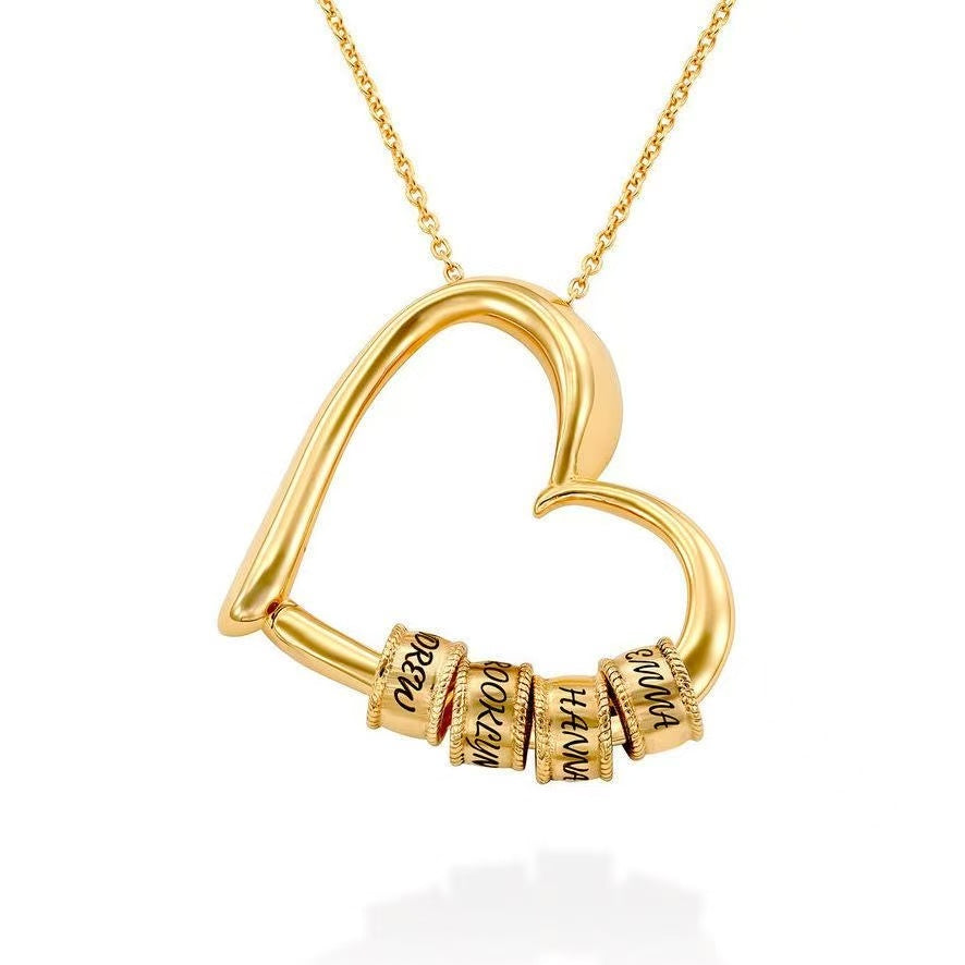 My Name Beads Heart Charm Necklace