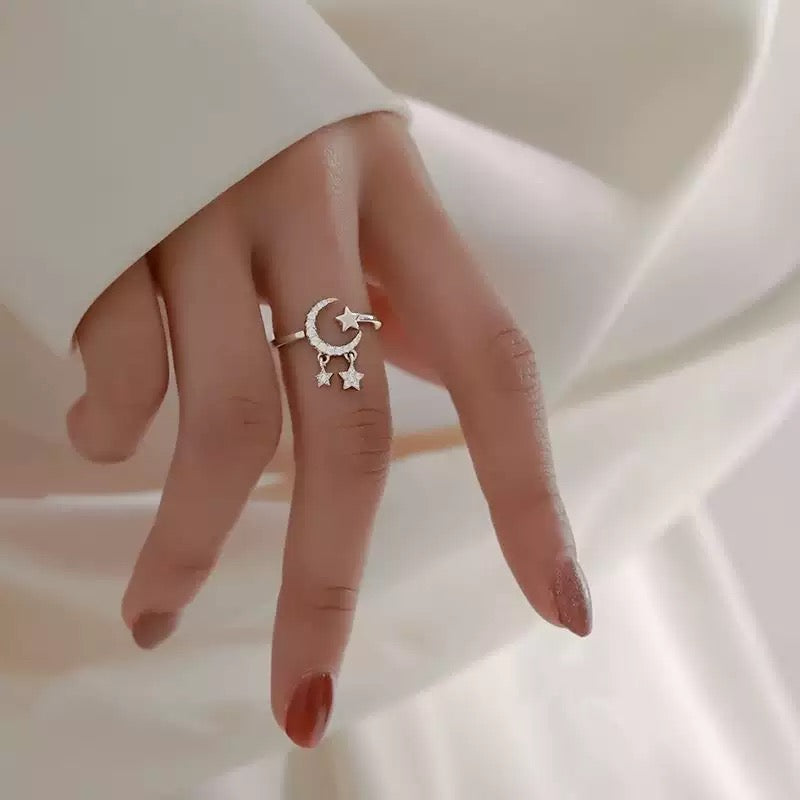 Crescent Star Drop Ring