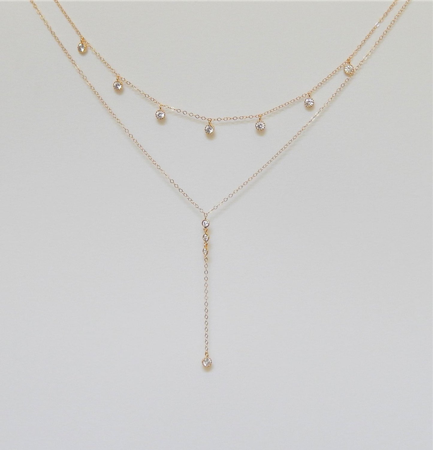Layered CZ Lariat Wedding Necklace