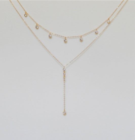 Layered CZ Lariat Wedding Necklace