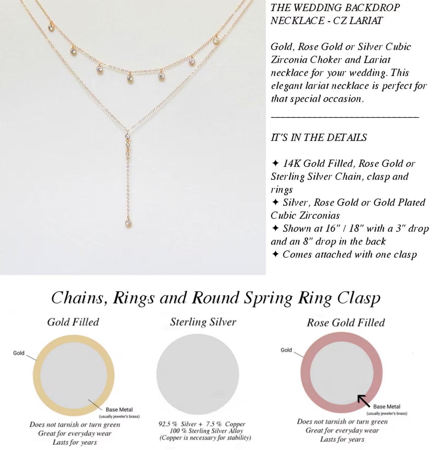 Layered CZ Lariat Wedding Necklace