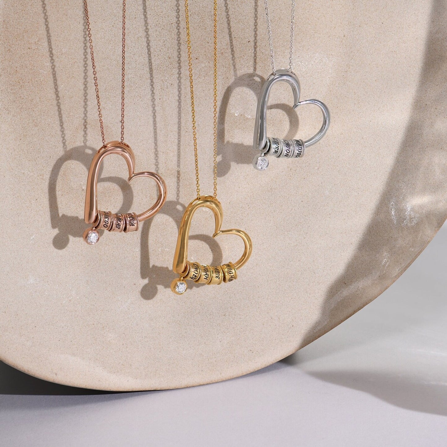 My Name Beads Heart Charm Necklace