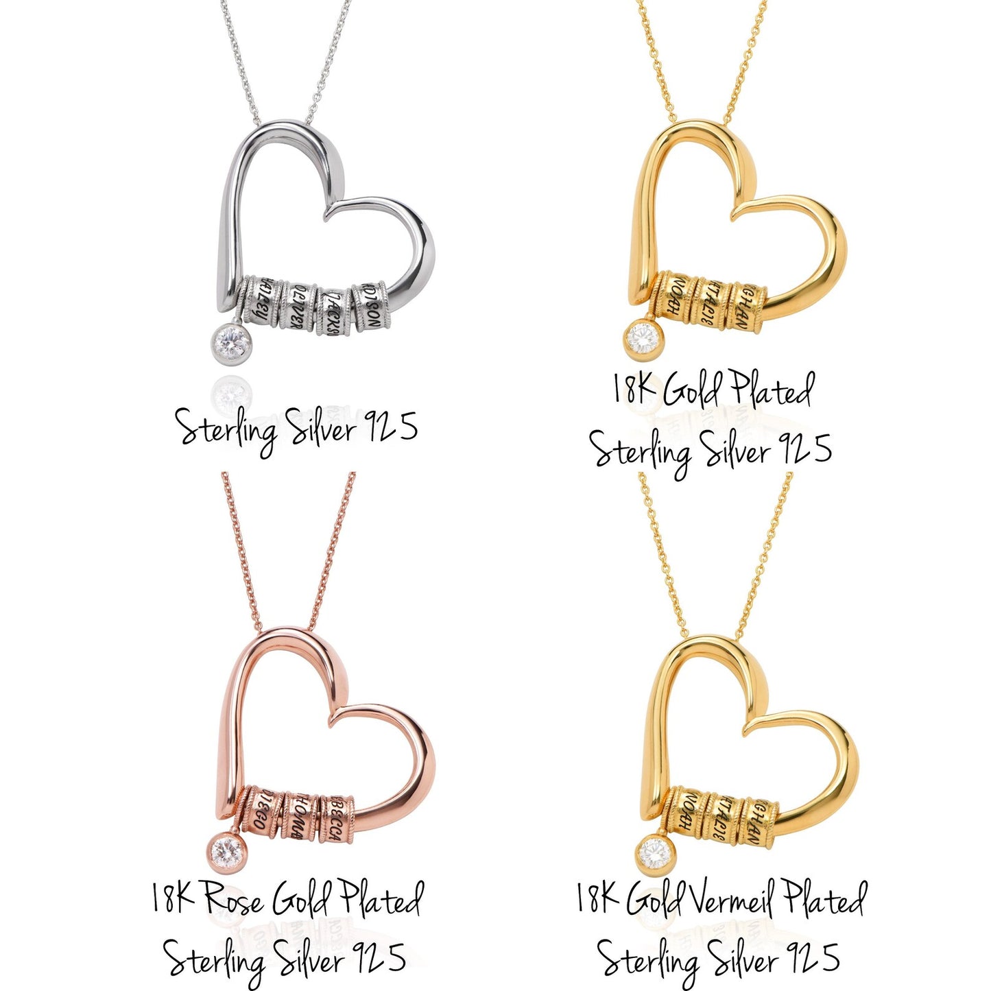 My Name Beads Heart Charm Necklace