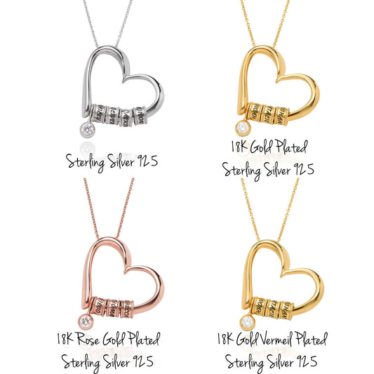 My Name Beads Heart Charm Necklace