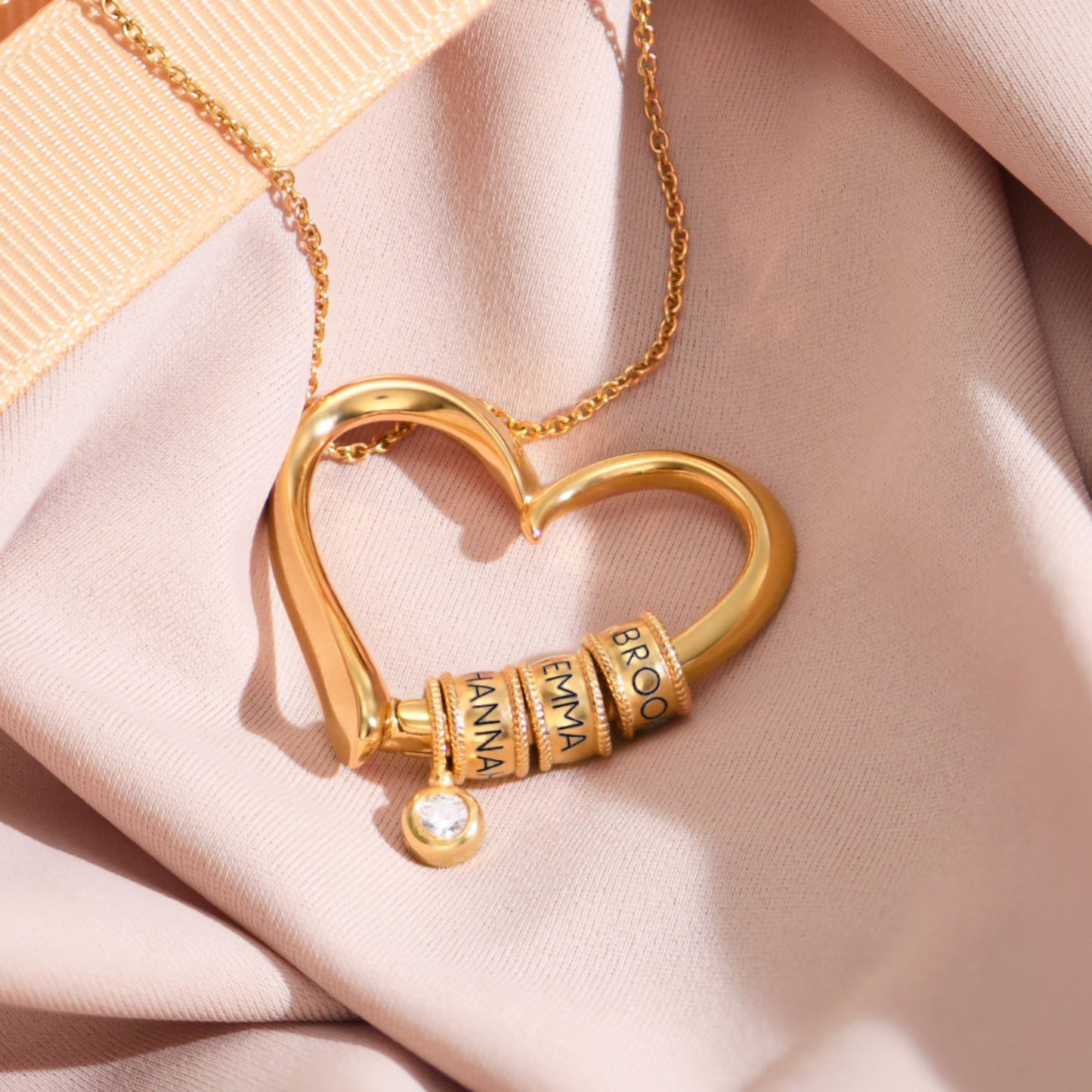 My Name Beads Heart Charm Necklace