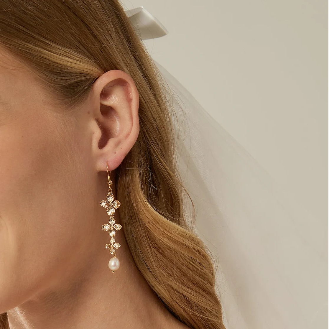 Gold Flower Drop Earrings