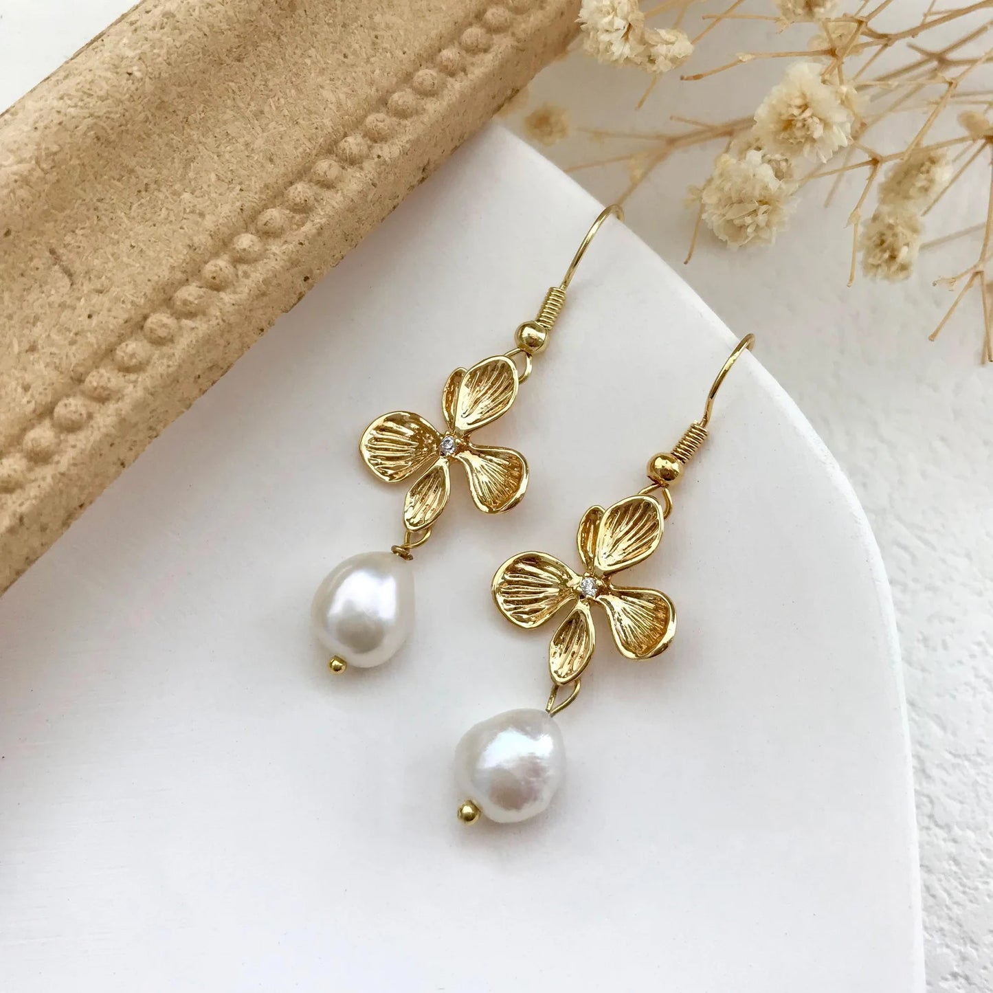 Gold Flower Drop Earrings