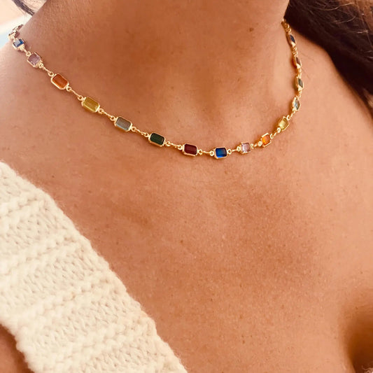 Colorful Baguette Crystal Necklace