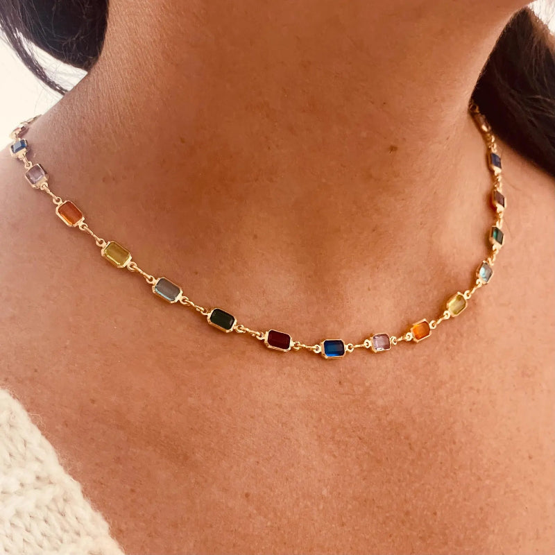 Colorful Baguette Crystal Necklace