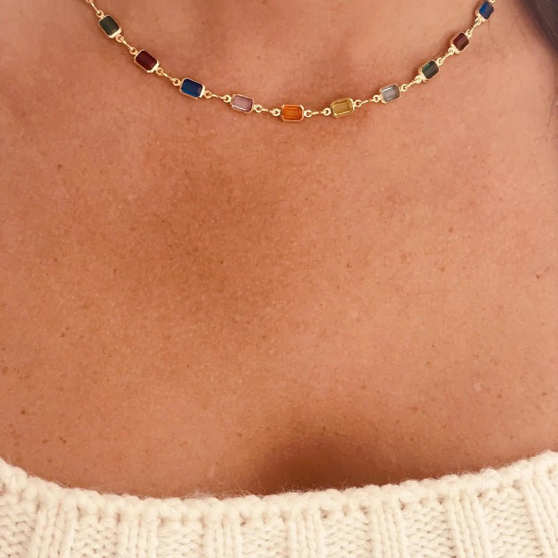 Colorful Baguette Crystal Necklace