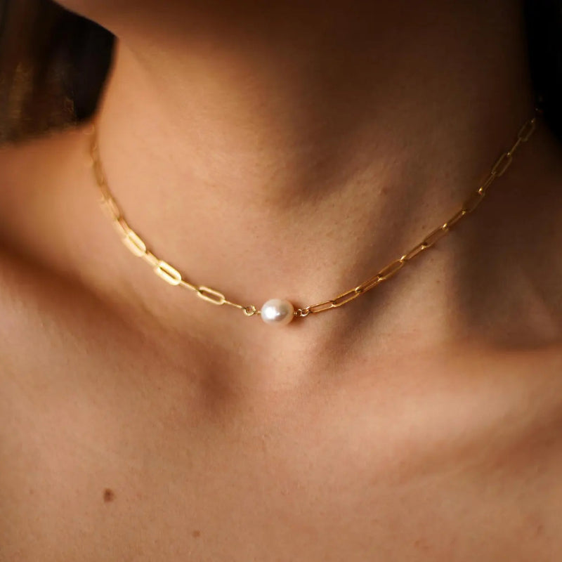 Freshwater Pearl Paperclip Chain Necklace