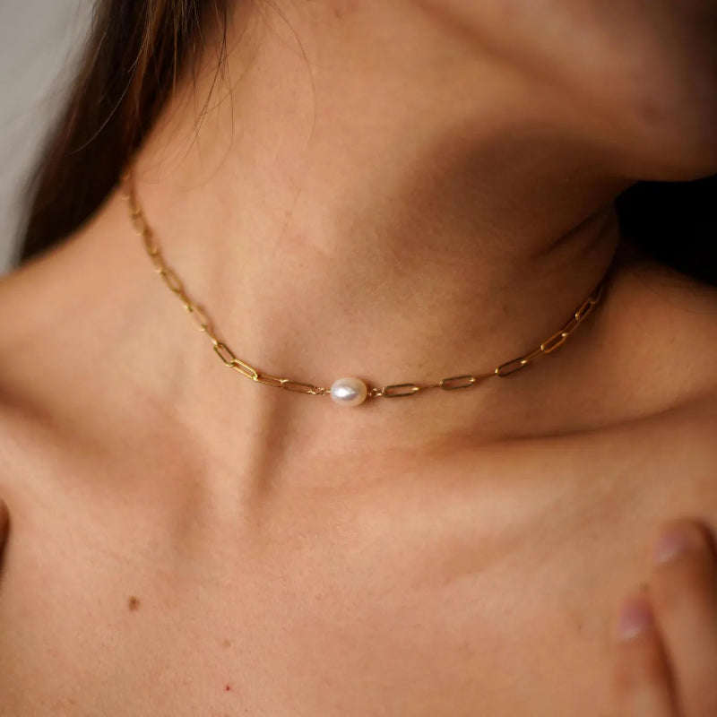 Freshwater Pearl Paperclip Chain Necklace