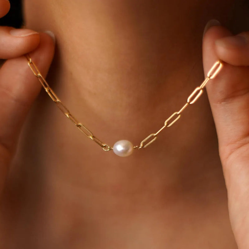 Freshwater Pearl Paperclip Chain Necklace
