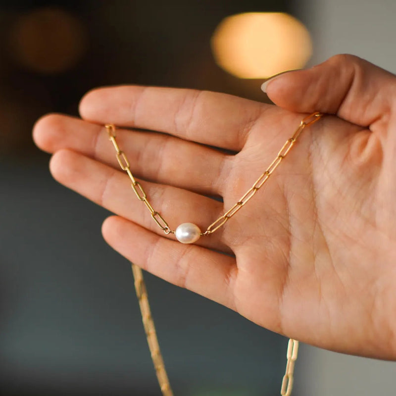 Freshwater Pearl Paperclip Chain Necklace