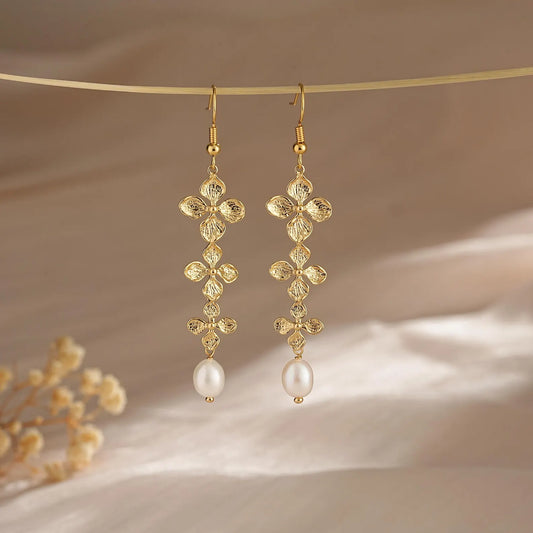 Gold Flower Drop Earrings