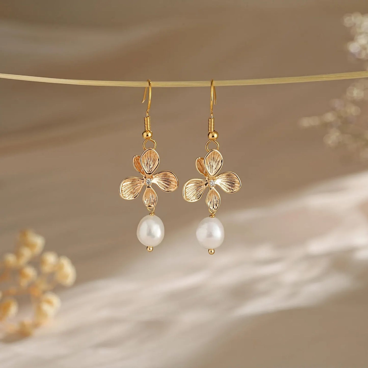 Gold Flower Drop Earrings