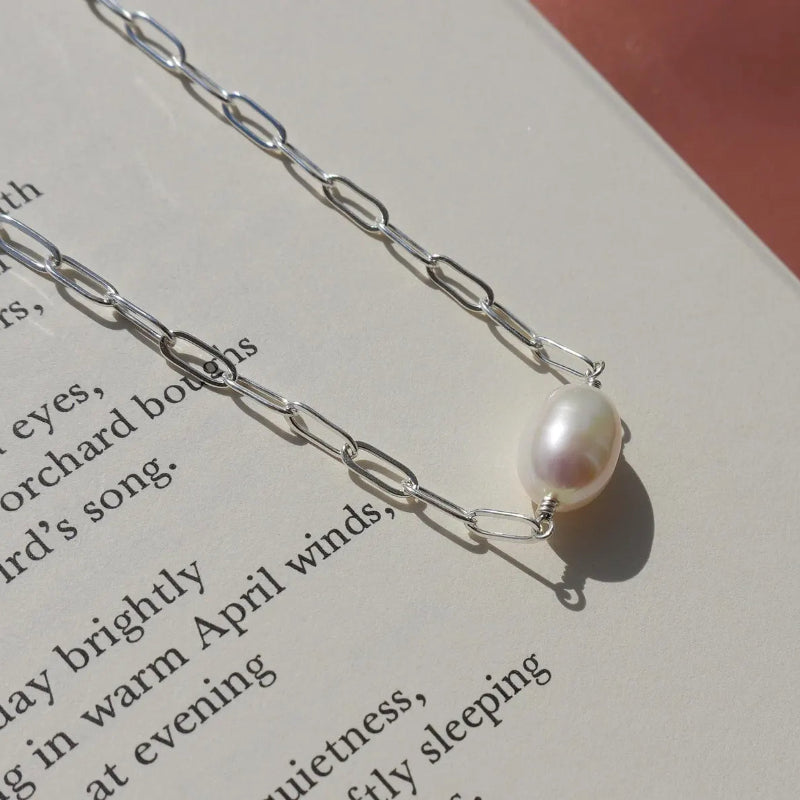 Freshwater Pearl Paperclip Chain Necklace