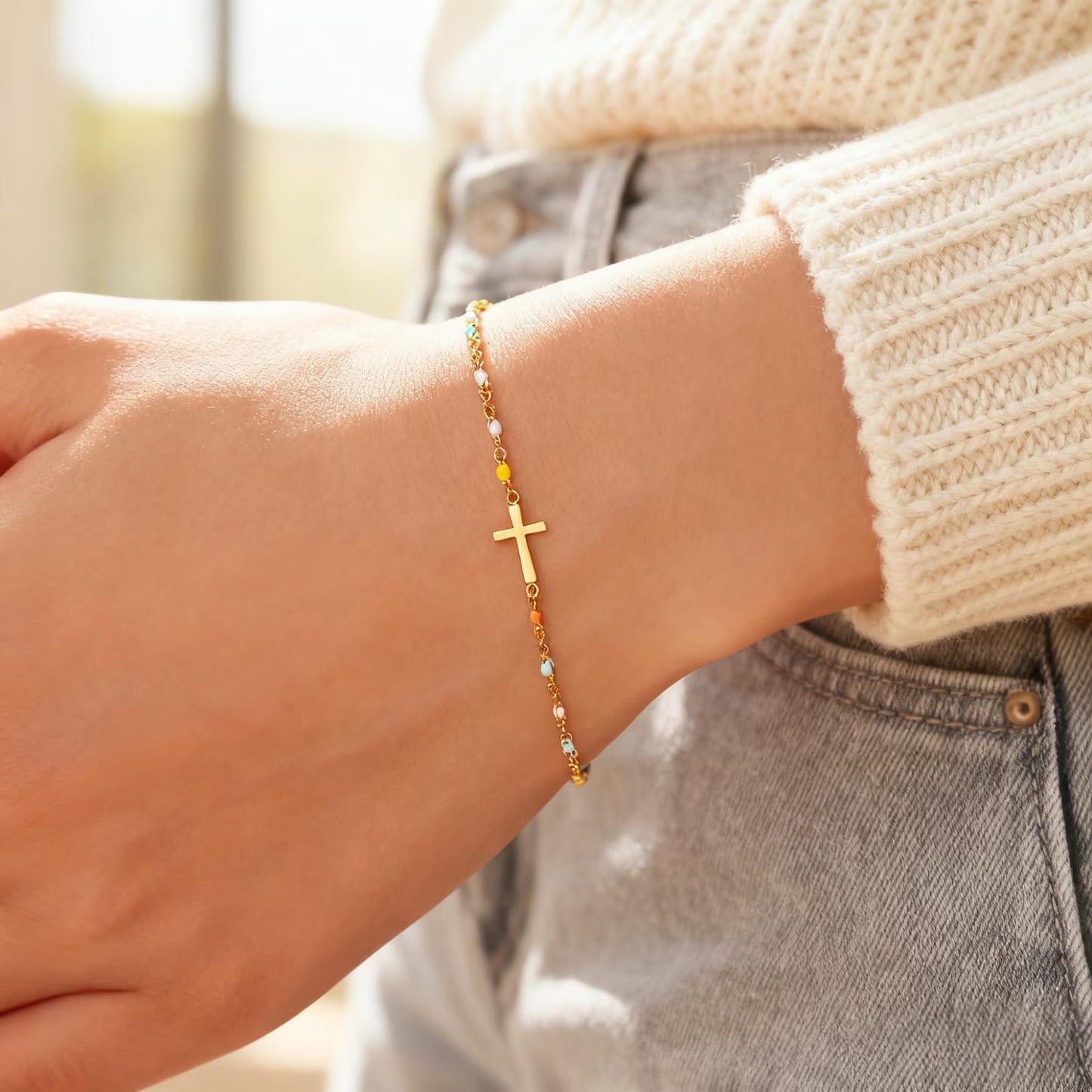 Cross Boho Color Bead Bracelet
